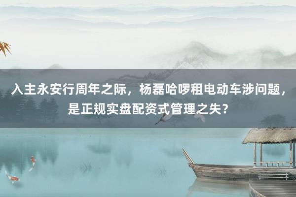 入主永安行周年之际，杨磊哈啰租电动车涉问题，是正规实盘配资式管理之失？