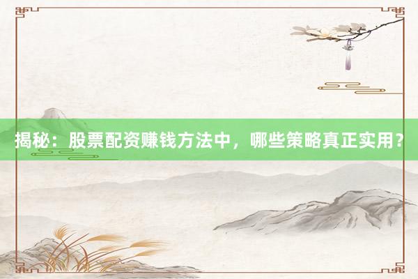 揭秘：股票配资赚钱方法中，哪些策略真正实用？