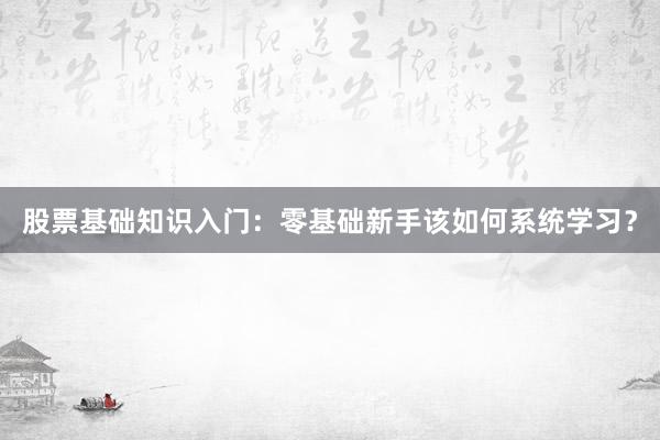 股票基础知识入门：零基础新手该如何系统学习？