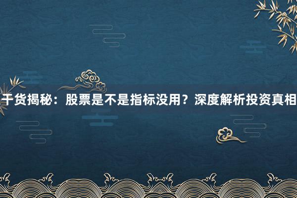 干货揭秘：股票是不是指标没用？深度解析投资真相