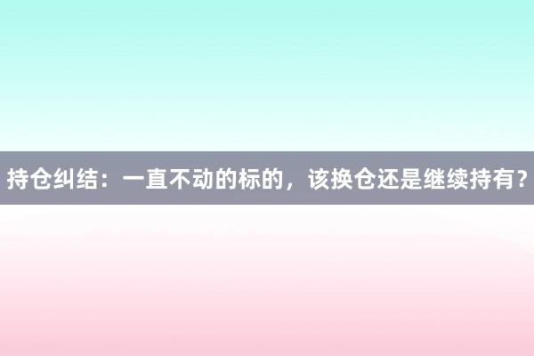 持仓纠结：一直不动的标的，该换仓还是继续持有？