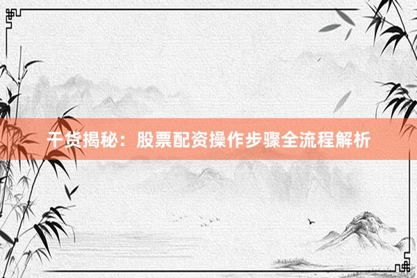 干货揭秘：股票配资操作步骤全流程解析