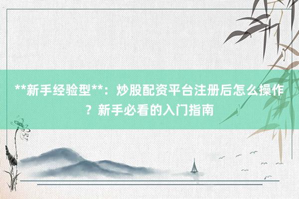**新手经验型**：炒股配资平台注册后怎么操作？新手必看的入门指南