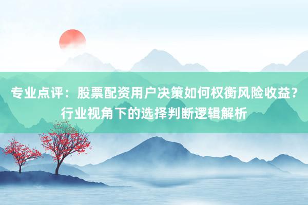 专业点评：股票配资用户决策如何权衡风险收益？行业视角下的选择判断逻辑解析